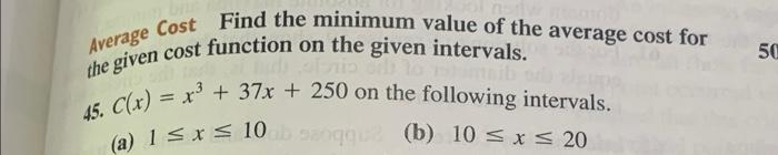 Average Cost Find the minimum value of the average cost for the