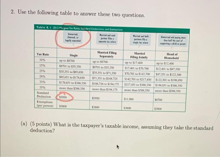 2. Use the following table to answer these two questions. Table 8.1