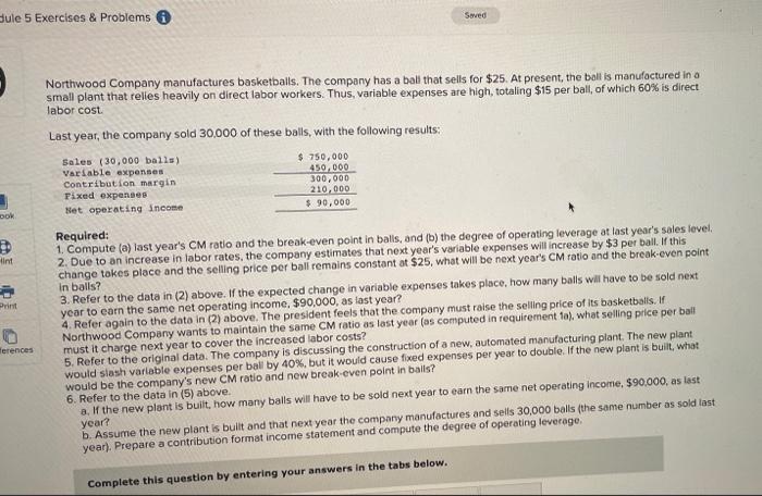 dule 5 Exercises & Problems Saved ook. e Hint Print ferences Northwood