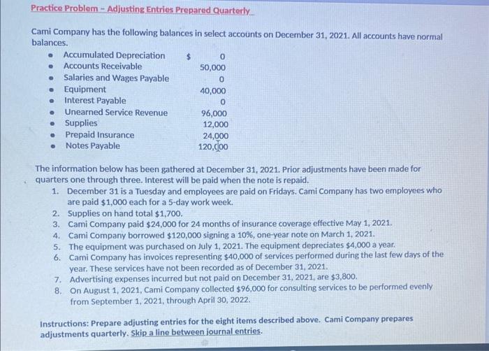 balances in select accounts on December 31, 2021. All accounts have normal