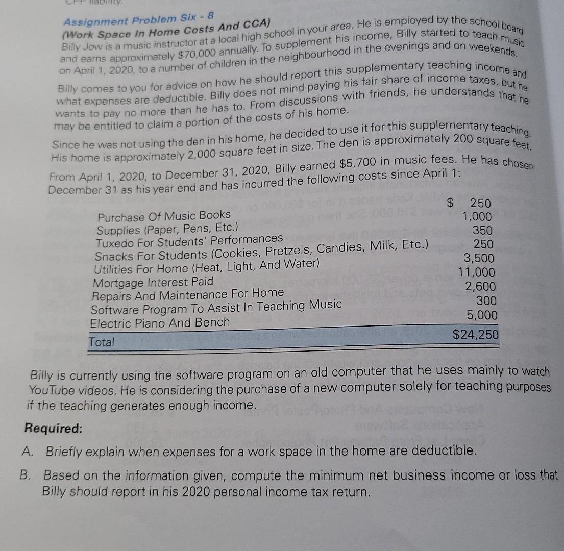 FF liability. Assignment Problem Six - 8 (Work Space In Home Costs
