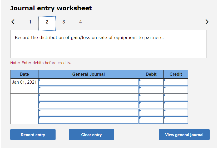 Journal entry worksheet < 1 2 3 4 Record the distribution of