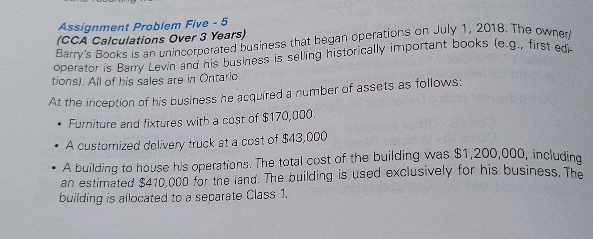 Assignment Problem Five - 5 (CCA Calculations Over 3 Years) Barry's Books