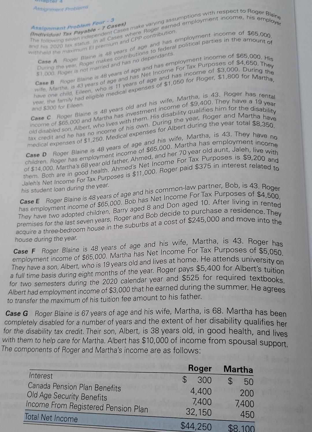 Assignment Problems Assignment Problem Four-3 (Individual Tax Payable - 7 Cases) and