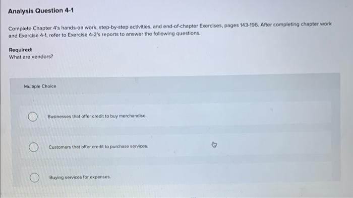 Analysis Question 4-1 Complete Chapter 4's hands-on work, step-by-step activities, and end-of-chapter