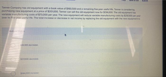 Save & Ex Submit Tanner Company has old equipment with a book
