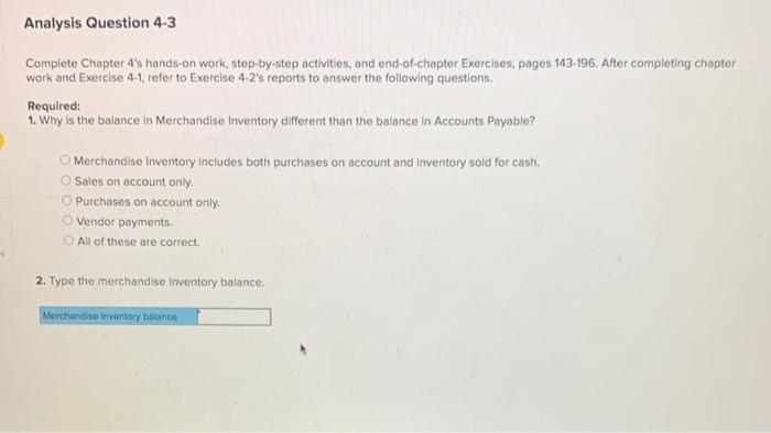 Analysis Question 4-3 Complete Chapter 4's hands-on work, step-by-step activities, and end-of-chapter
