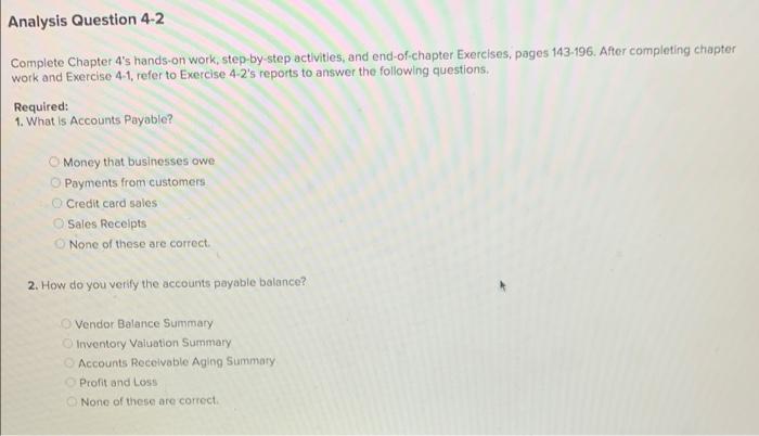 Analysis Question 4-2 Complete Chapter 4's hands-on work, step-by-step activities, and end-of-chapter