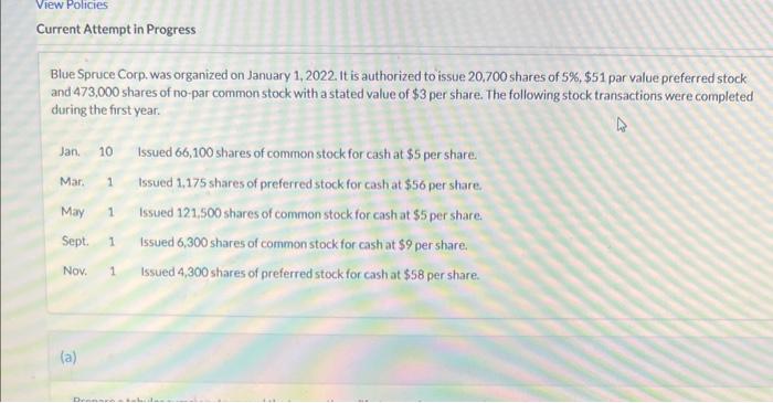 View Policies Current Attempt in Progress Blue Spruce Corp. was organized on