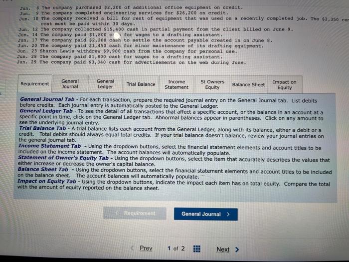 Engineering completed the following transactions in the month of June. Using the