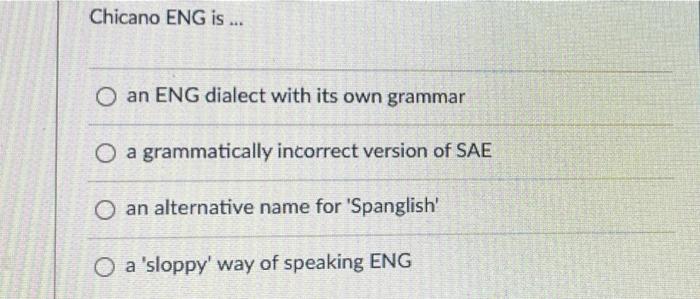 Chicano ENG is ... O an ENG dialect with its own grammar