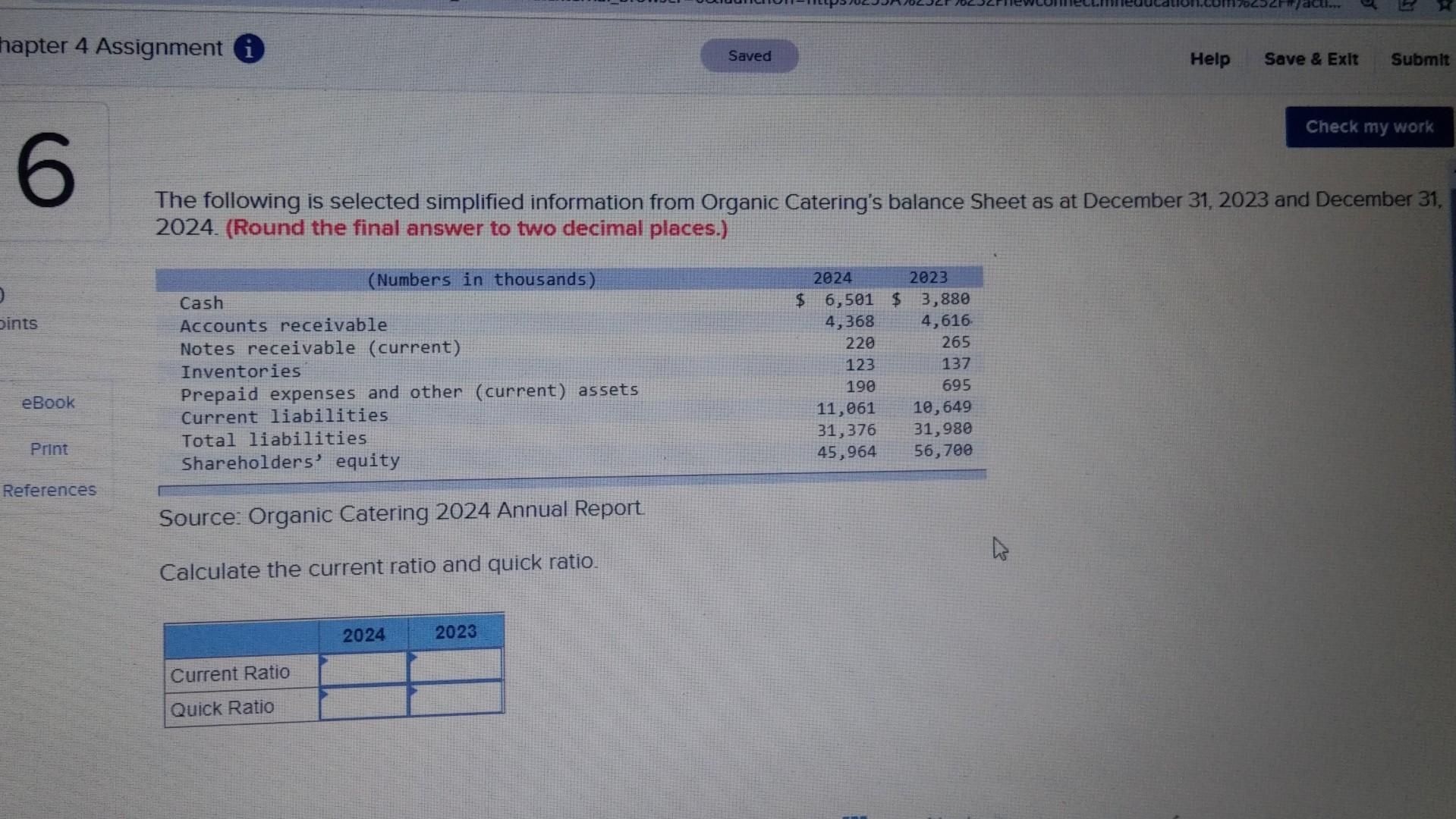 hapter 4 Assignment i Saved Help Save & Exit Submit Check my