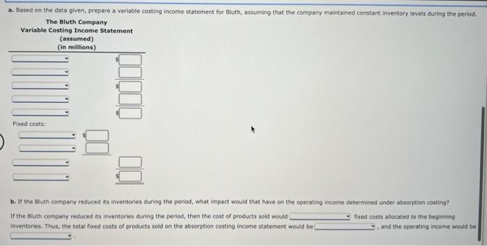 income statement of The Bluth Company: Sales Operating costs: (in millions) $256,900