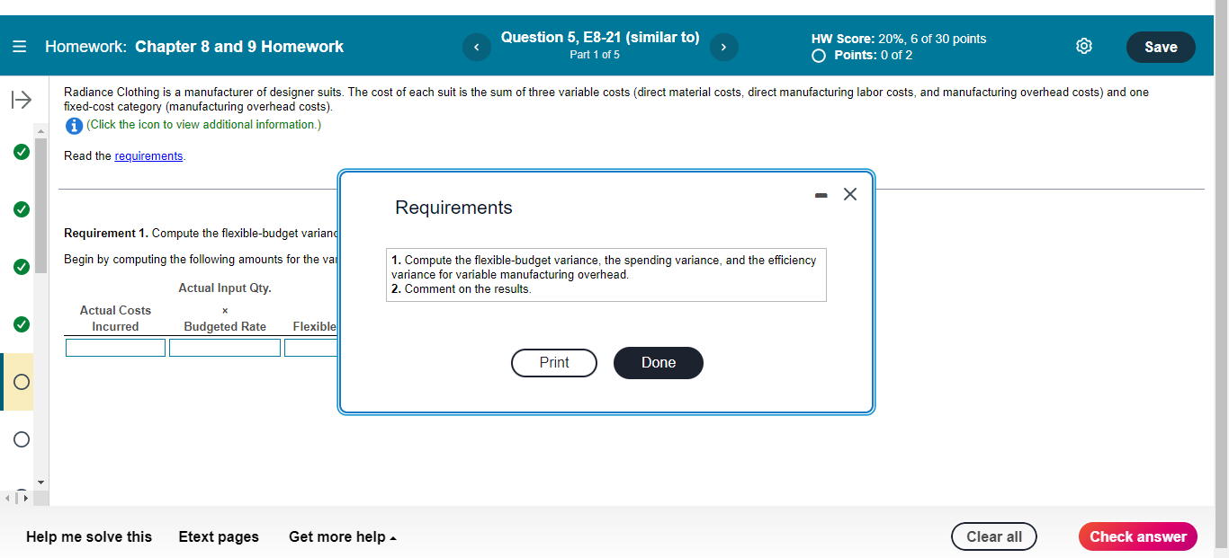 Points: 0 of 2 Radiance Clothing is a manufacturer of designer suits.