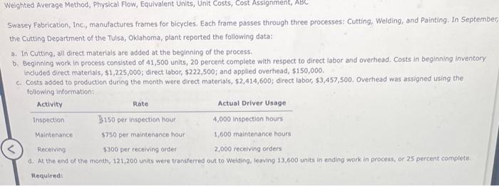 Weighted Average Method, Physical Flow, Equivalent Units, Unit Costs, Cost Assignment, ABC