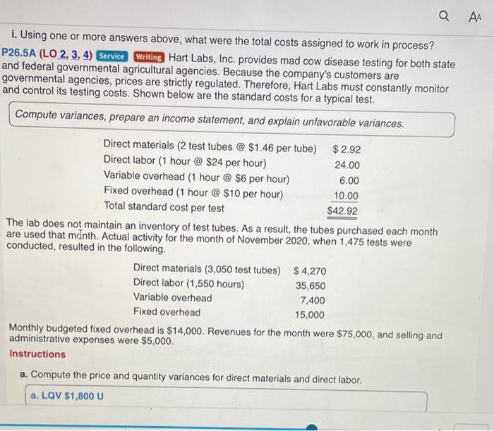 a AA i. Using one or more answers above, what were the