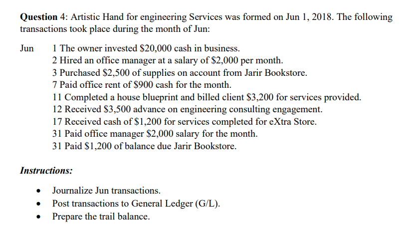 Question 4: Artistic Hand for engineering Services was formed on Jun 1,