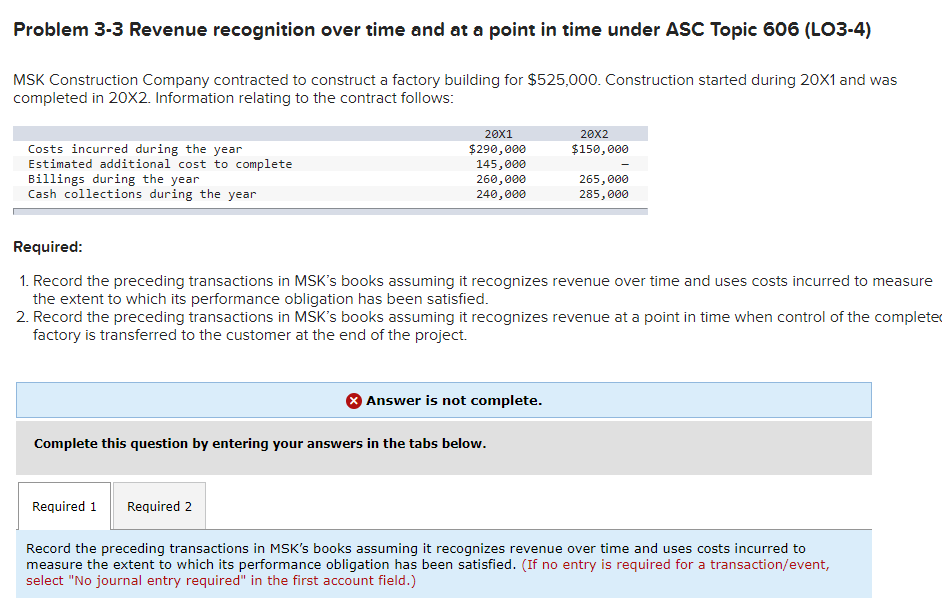 Problem 3-3 Revenue recognition over time and at a point in time