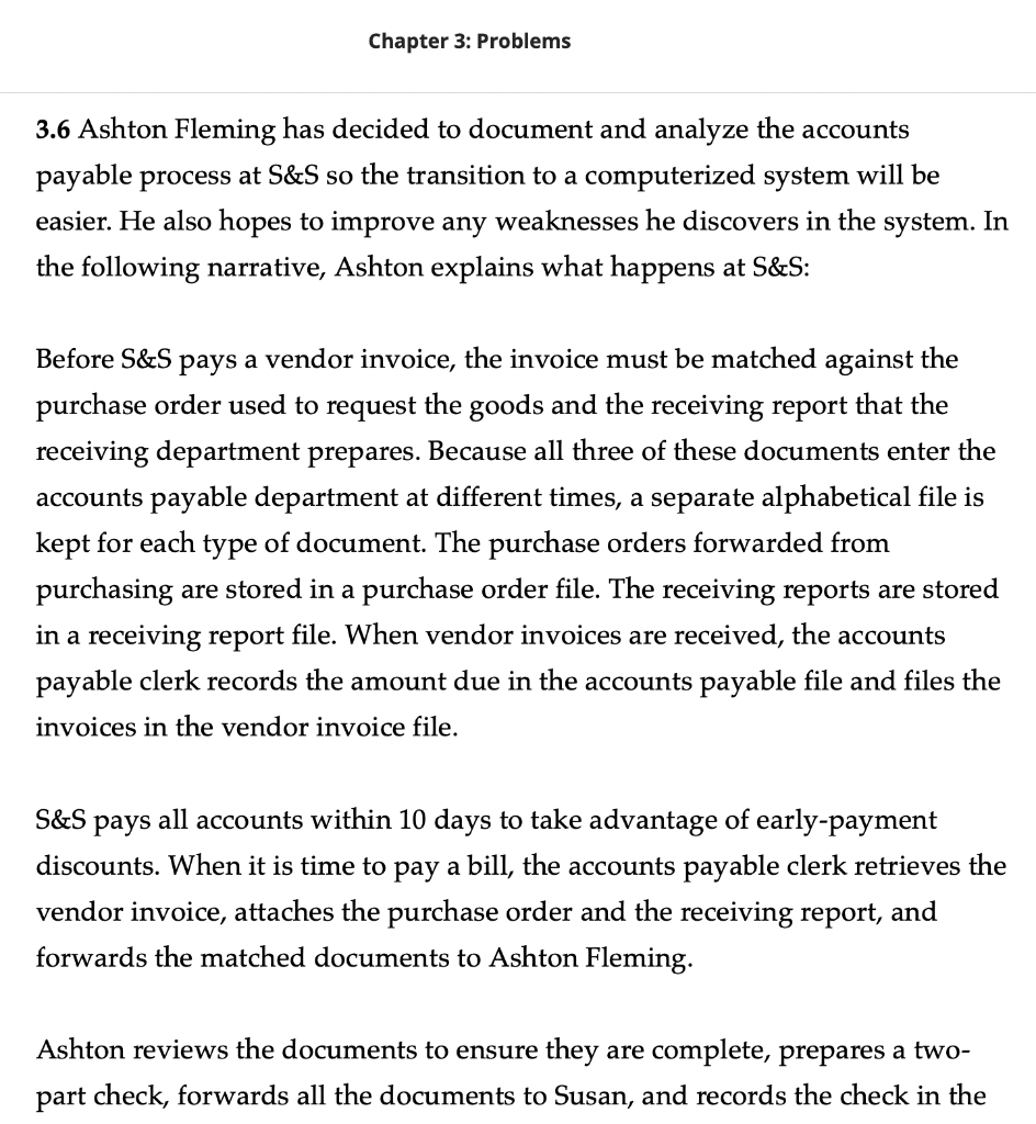 Chapter 3: Problems 3.6 Ashton Fleming has decided to document and analyze