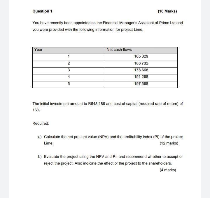 Question 1 (16 Marks) You have recently been appointed as the Financial