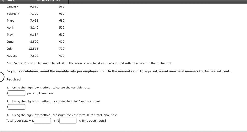 a Cost Function Pizza Vesuvio makes specialty pizzas. Data for the past