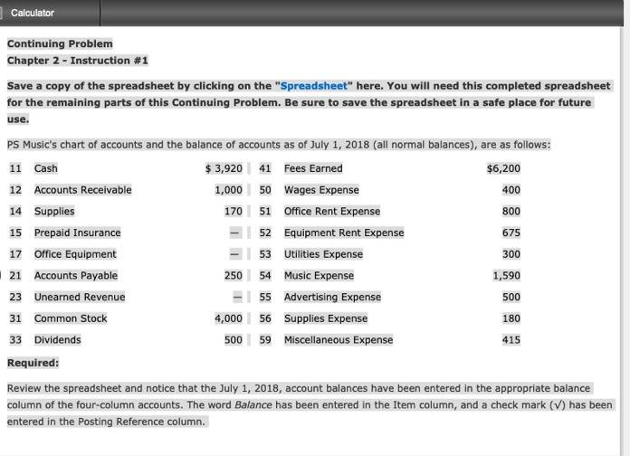 Calculator Continuing Problem Chapter 2 - Instruction #1 Save a copy of
