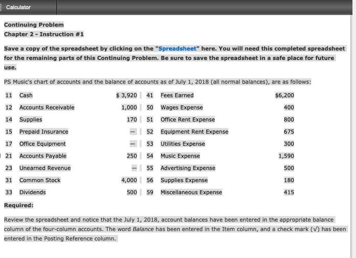 Calculator Continuing Problem Chapter 2 - Instruction #1 Save a copy of
