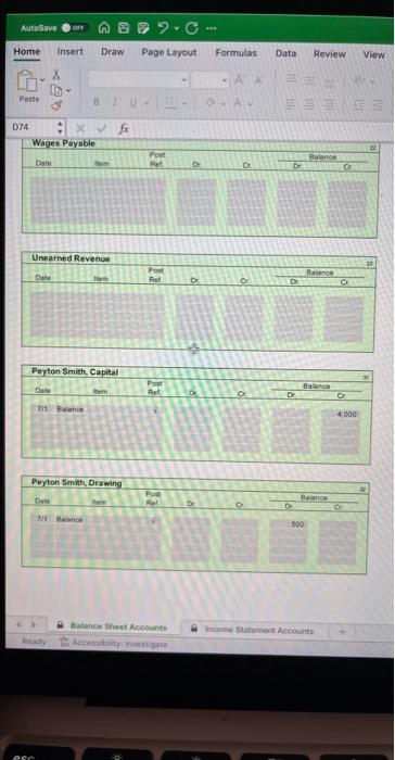 Music's chart of accounts and the balance of accounts as of July