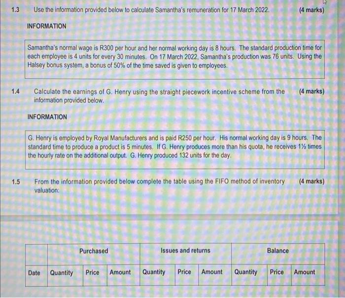the information provided to answer the questions. [100 MARKS] 1.1 Calculate the