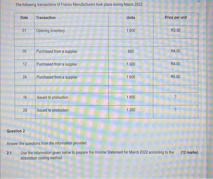 annual economic order quantity from the information provided below. (4 marks) 1.2