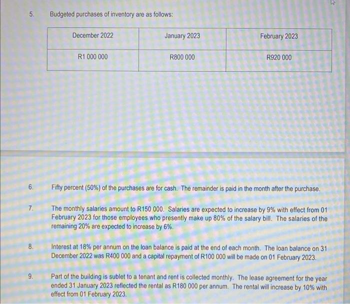 for the alarm systems is estimated at R60. Study the information provided