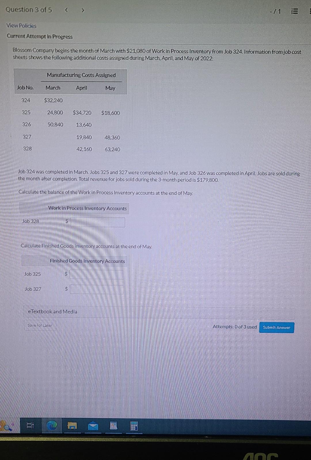 Question 3 of 5 < > View Policies -/1 E Current Attempt