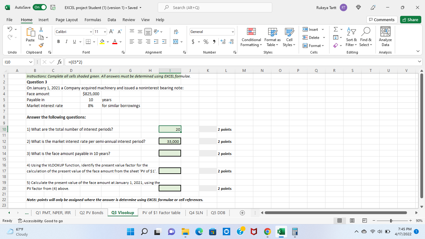 AutoSave On EXCEL project Student (1) (version 1) Saved Search (Alt+Q) Rukeya