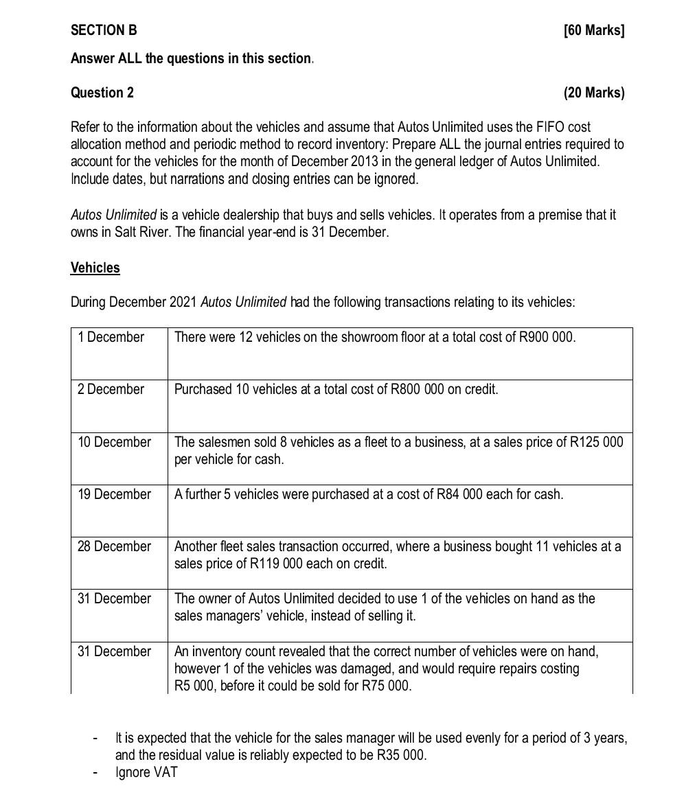 SECTION B Answer ALL the questions in this section. [60 Marks] Question