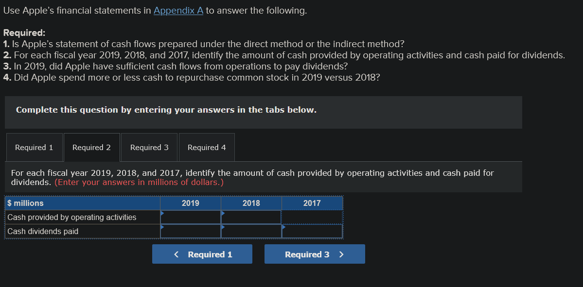 1. Is Apple's statement of cash flows prepared under the direct method