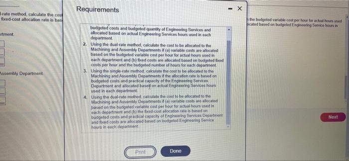 allocate engineering services department costs to the machining and assembly departments Budgeted