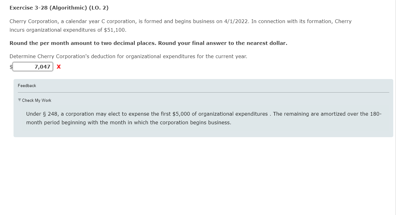 Exercise 3-28 (Algorithmic) (LO. 2) Cherry Corporation, a calendar year C corporation,
