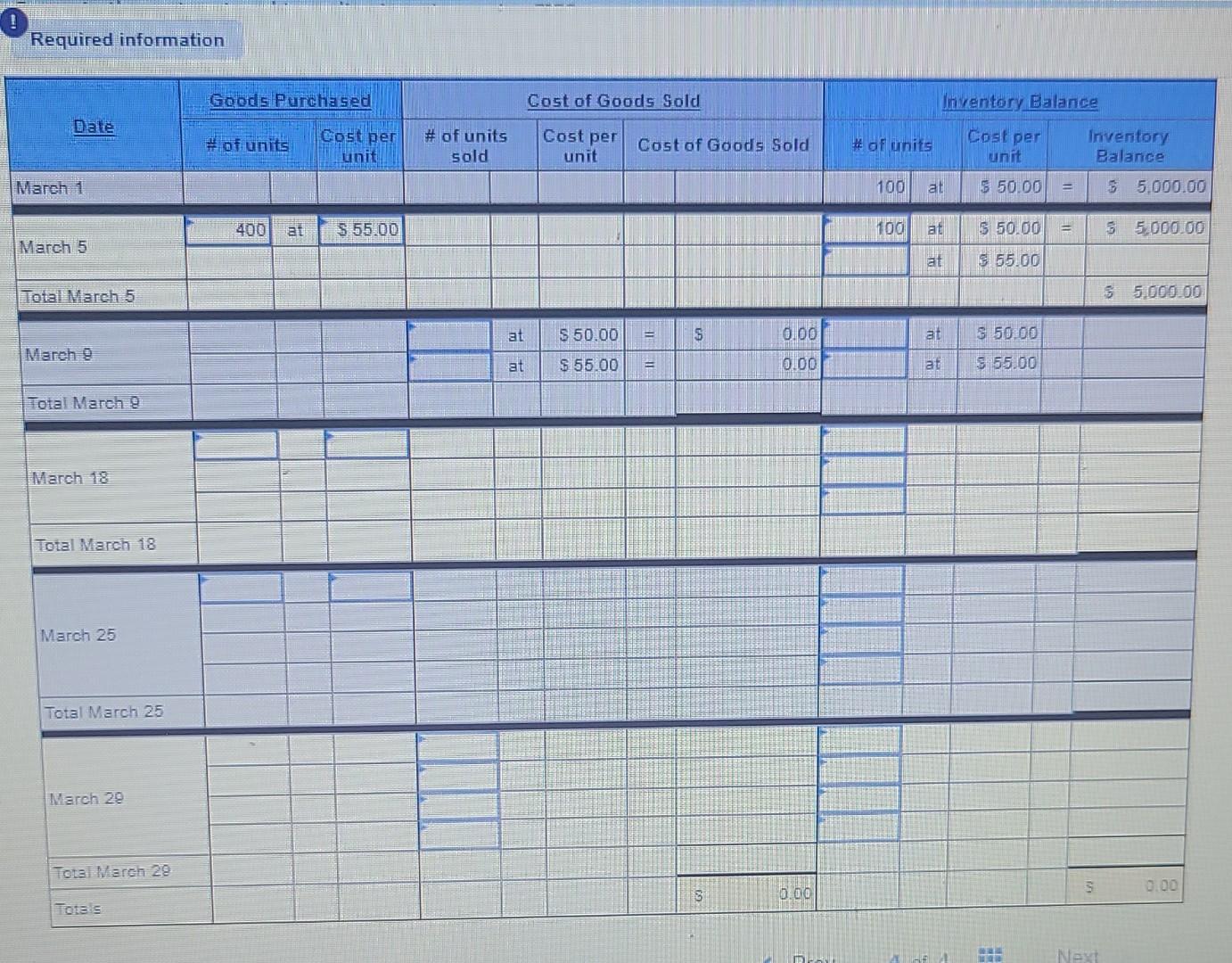 flows LO P1 [The following information applies to the questions displayed below.]