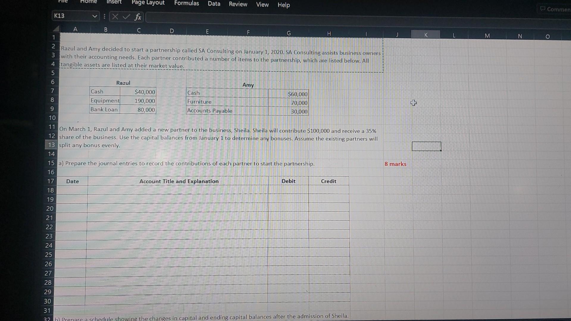 Home Insert Page Layout Formulas Data Review View Help K13 fx A