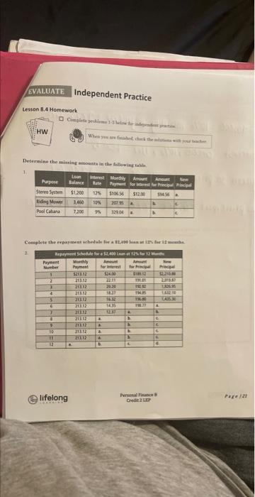independent practice When you are finished, check the solutions with your teacher,