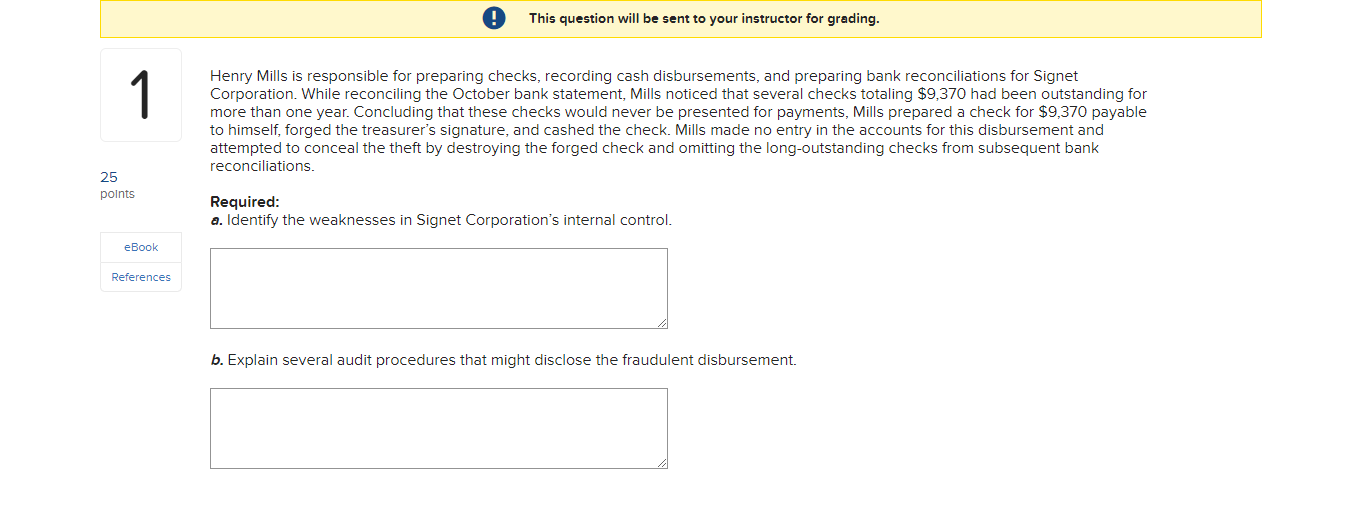 This question will be sent to your instructor for grading. 1 25
