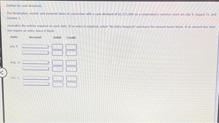 Entries for cash dividends The declaration, record, and payment dates in connection