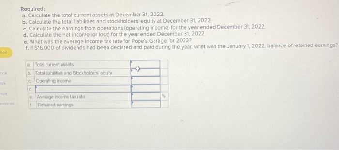 Ded Look Bok Required: a. Calculate the total current assets at December