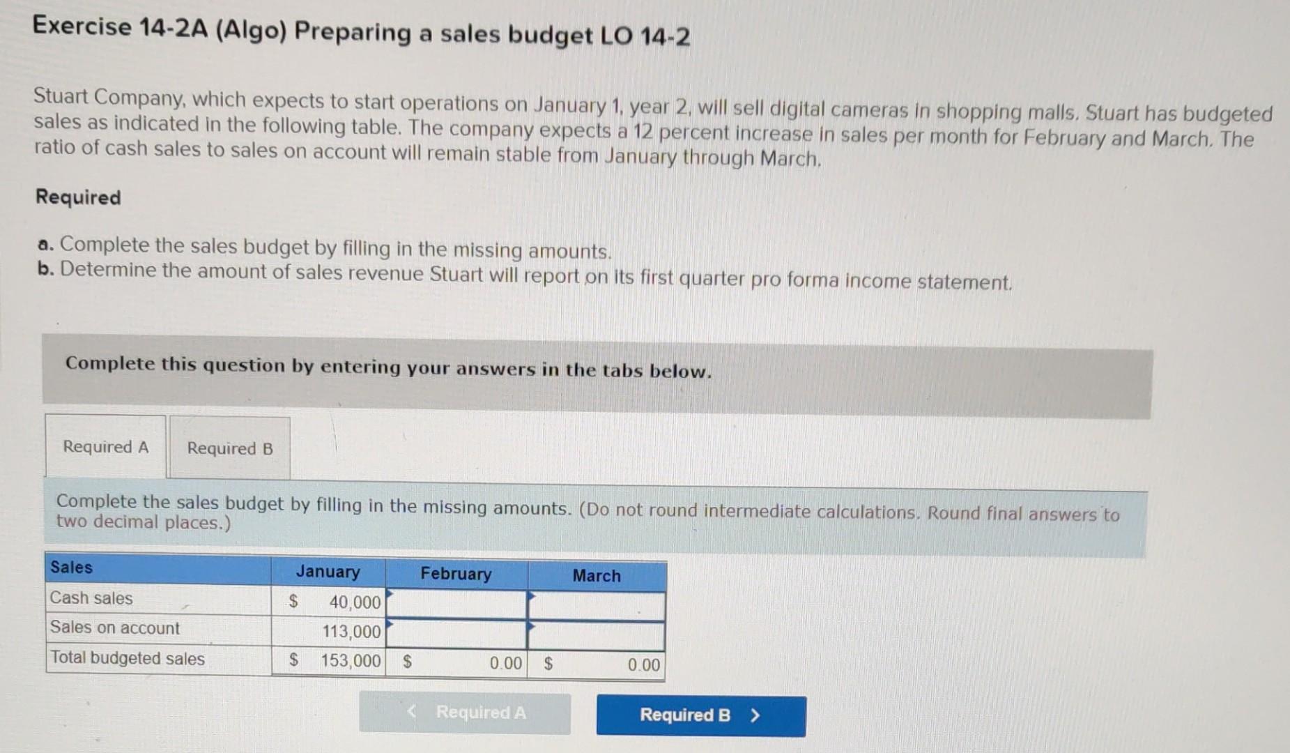 Exercise 14-2A (Algo) Preparing a sales budget LO 14-2 Stuart Company, which