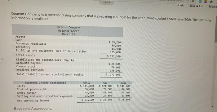 Saved C Help Save & Exit Submis Deacon Company is a merchandising