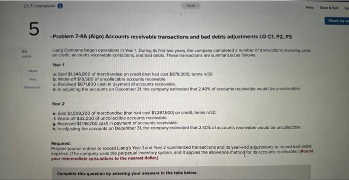 Ch 7: Homework 5 60 pos Doo P Saved Help Save &