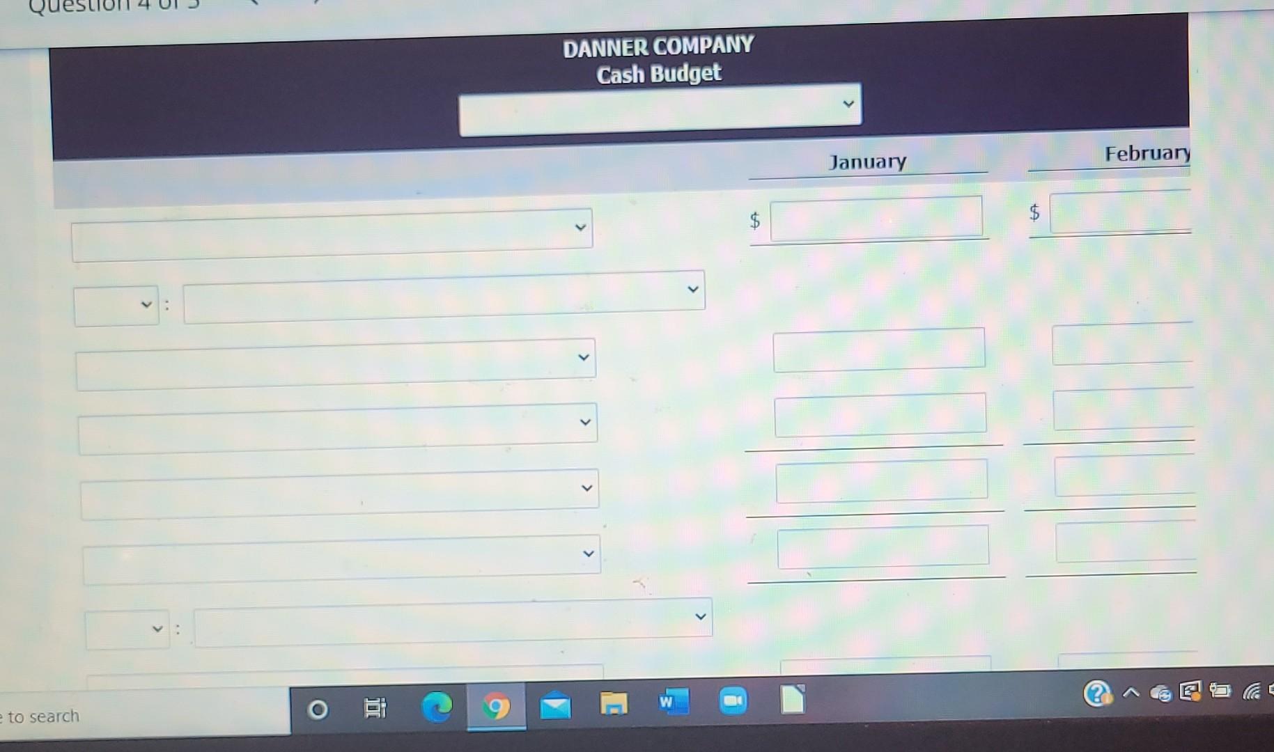 a cash balance of $49,050 on January 1, 2020. Relevant monthly budget