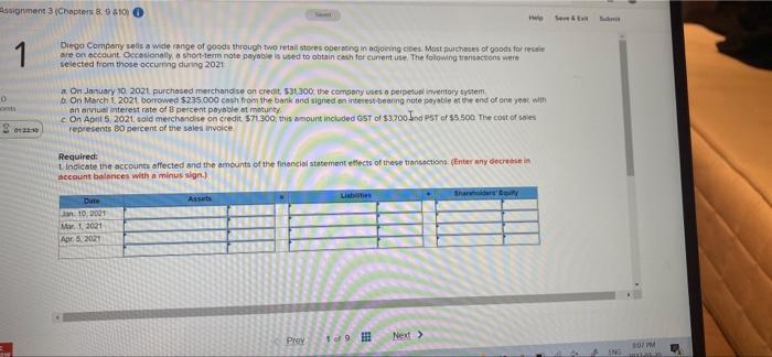 Assignment 3 (Chapters 8 9&10) O 0 onits 1 vasa Diego Company