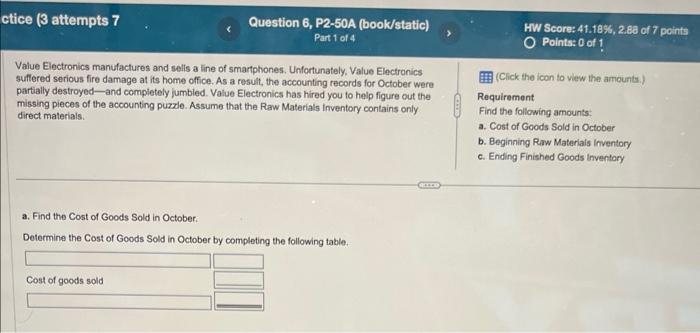 ctice (3 attempts 7 Question 6, P2-50A (book/static) Part 1 of 4