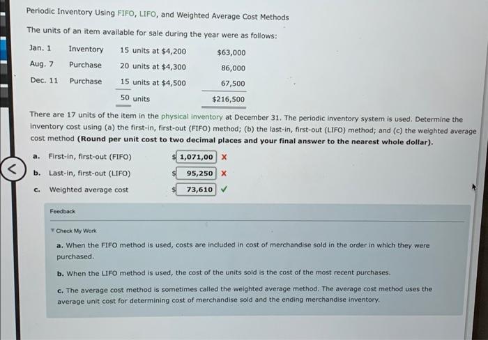 Periodic Inventory Using FIFO, LIFO, and Weighted Average Cost Methods The units